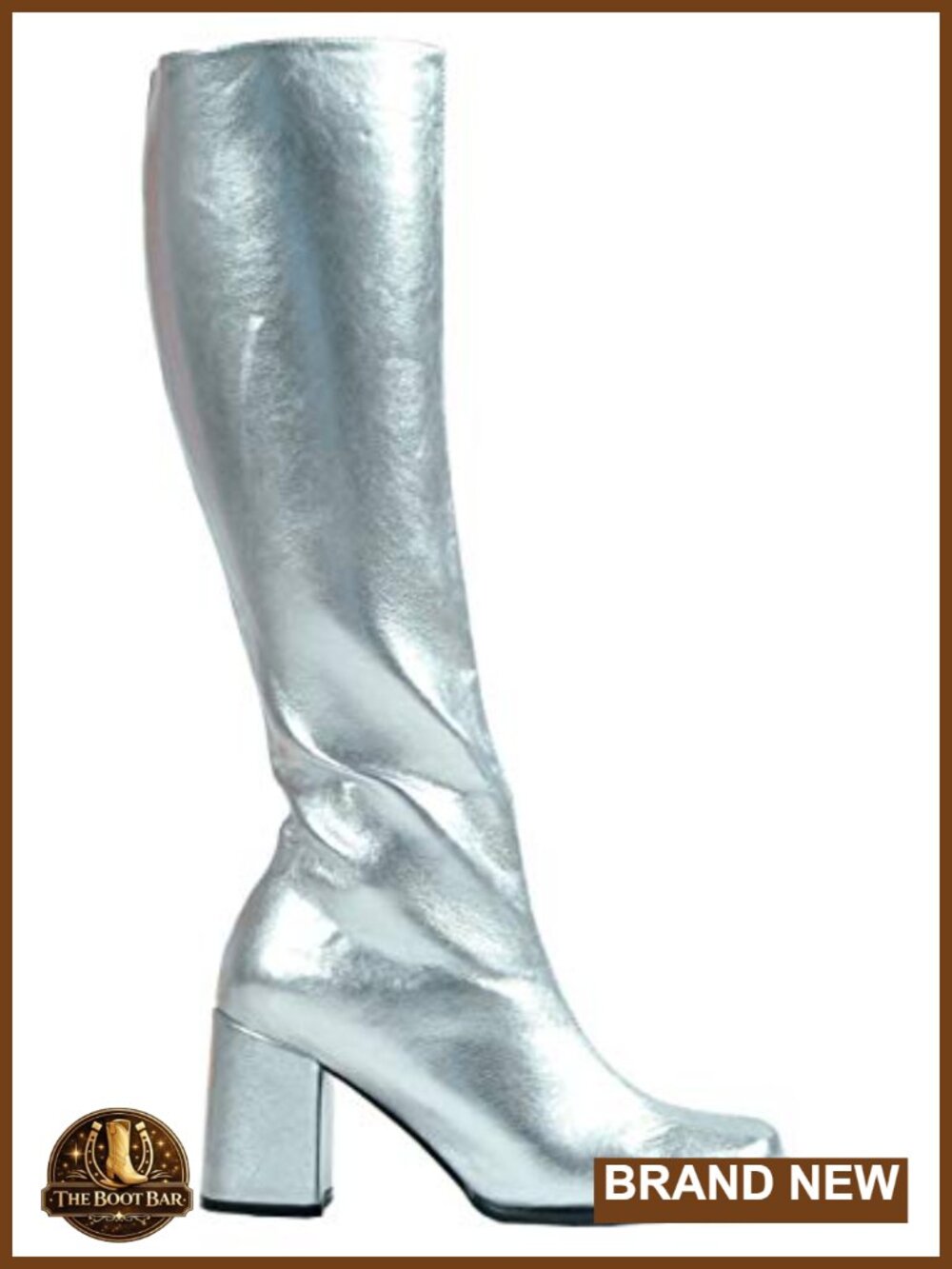 Glossy Mid-Heel Gogo Bootie with Chunky Block Heel & Full Zipper